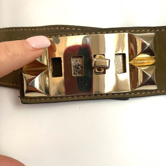 Badge Vintage Leather Studded Suede Leather made in Italy Belt M main image 5